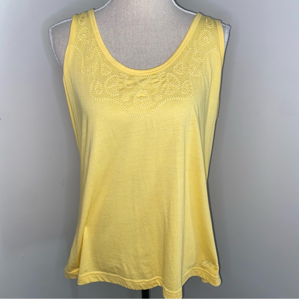 Woolrich yellow cotton blend sleeveless embroidered knit tank top XL Petite XLP